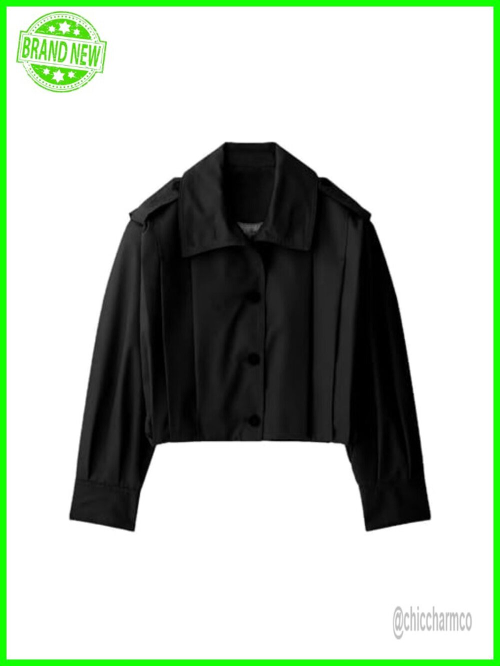 Women's Cropped Pleated Button Down Long Sleeve Trench Coat Outerwear